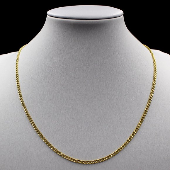 Real 10K Yellow Gold 2mm Cuban Link Chain Necklace 18" inch - Picture 1 of 6